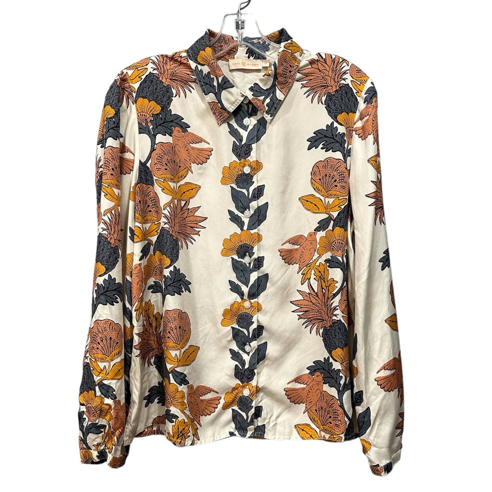 Tory Burch Silk Button Down Orange Wonderland Vin… - image 2